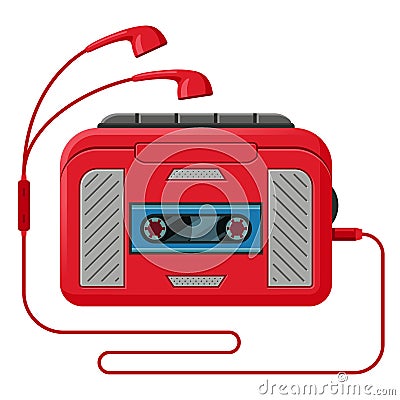 Cassette player with headphones flat vector illustration Vector Illustration