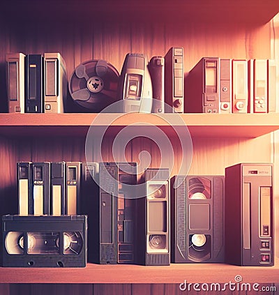 cassette tape , film, disc and other audio video formats of the past, vintage retro illustration Cartoon Illustration