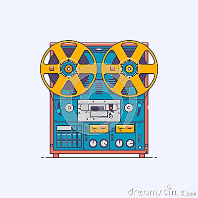 Cassette Tape player. Vector illustration in line color art style isolated on white background. Vector Illustration