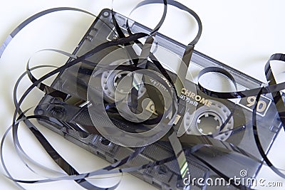 Cassette Tape Unravelled Stock Photo