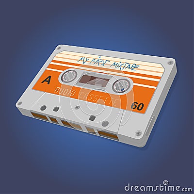 Retro cartoon illustration of an audio cassette mixtape Vector Illustration