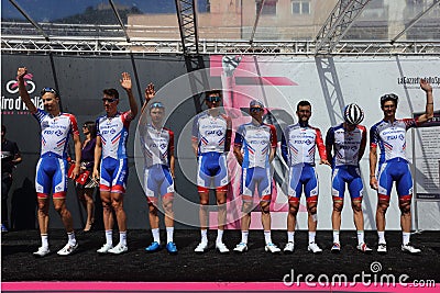 Groupama - FDJ team on the podium of the sixth stage of the 102th Tour of Italy Cassino-San Editorial Stock Photo