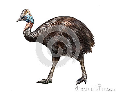 Cassowary, Casuarius, a large flightless bird Cartoon Illustration