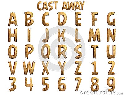 Cast Away broken wood alphabet - 3D Illustration Cartoon Illustration