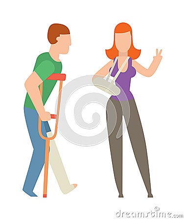 Cast on an broken foot of woman hard pain medical accident character vector illustration Vector Illustration