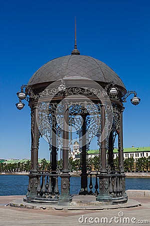 Cast-iron gazebo on the embankment of the Isetsky pond in Yekaterinburg in the Sverdlovsk region Stock Photo