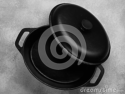 Cast iron pot with lid. A casserole pot Stock Photo