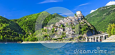 Castel di Tora - Lake Turano, Italy Stock Photo