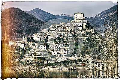 Castel di tora - medieval village in Italy, retro picture Stock Photo