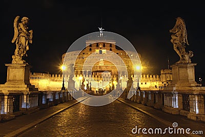 Castel Sant' Angelo night in Rome, Italy Stock Photo