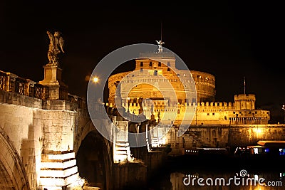 Castel Sant' Angelo night in Rome, Italy Stock Photo