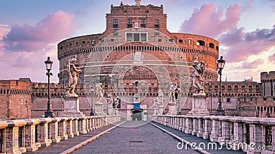 Castel Sant`Angelo Saint Angel Castle in Rome Roma, Italy. Historic monument with nobody at sunrise Editorial Stock Photo