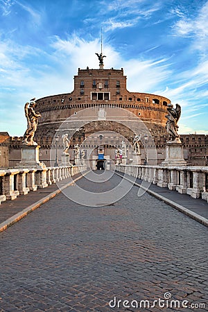 Castel Sant`Angelo Saint Angel Castle in Rome Roma, Italy. Historic monument with nobody at sunrise Editorial Stock Photo