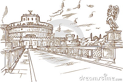 Castel Santangelo hand draw Vector Illustration