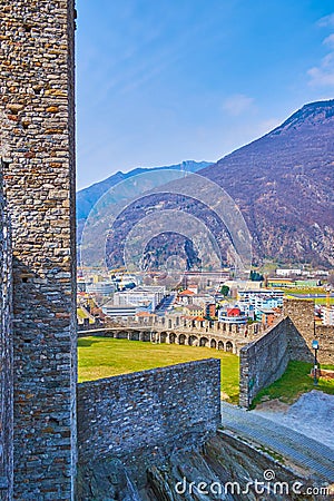 Castelgrande is the medieval masterpiece of Bellinzona, Switzerland Editorial Stock Photo
