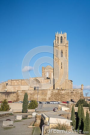 Castell de la Suda in Lleida Spain, blue sky and view on the castle Editorial Stock Photo