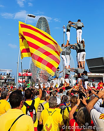 Castell show in The National Day of Catalonia Editorial Stock Photo