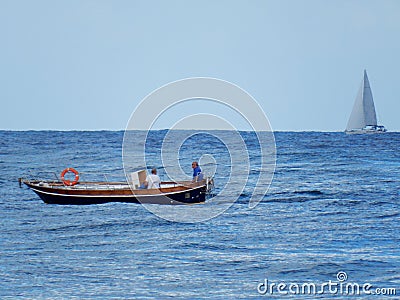 Boats at Punta Licosa Editorial Stock Photo