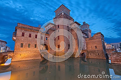 Castello Estense in the evening, Ferrara Stock Photo