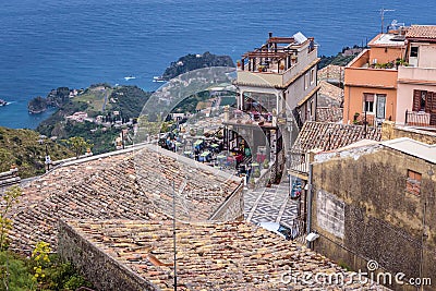 Castelmola town on Sicily island, Italy Editorial Stock Photo