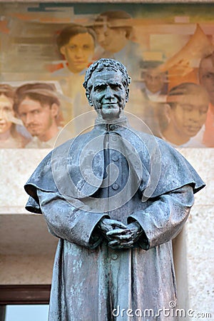 Castelnuovo don Bosco, Piedmont, Italy - 10-26-2021-The statue dedicated to Saint John Bosco in his native village Editorial Stock Photo