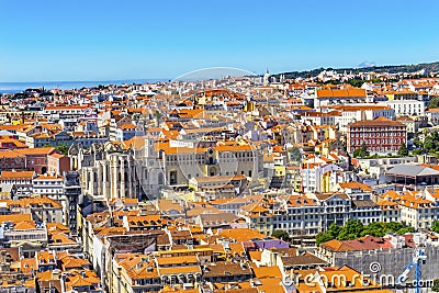 Castelo de San Jorge Citadel Orange Roofs Cathedral Lisbon Portugal Stock Photo