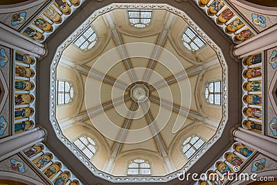 detail view of the ornate ceiling of the central dome of the Basilica of Saint Mary of Sorrow Editorial Stock Photo