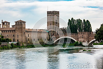 Castelvecchio, originally called the Castle of San Martino in Aquaro, is a Verona castle currently used to house the civic museum, Stock Photo