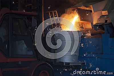 Casting in Steel Mill Stock Photo