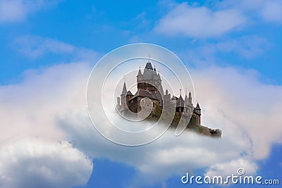 Castle in the air Fantasy castle in the clouds Stock Photo