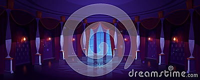 Castle ballroom, night empty palace hall interior Vector Illustration