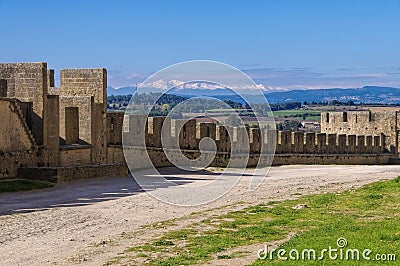 Castle of Carcassonne and Pic du Canigou Stock Photo