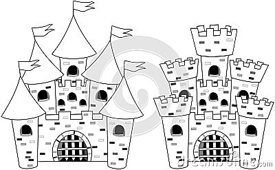 Castle Castels Cartoon Colouring Book Isolated Vector Illustration