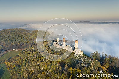 Castle Checiny near Kielce,Poland aerial view Stock Photo
