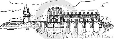 Castle Chenonceau Vector Illustration