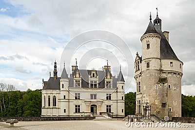 Castle Chenonceau with foreplace and entry, Loire Valley, France Stock Photo