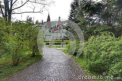 Castle counts Schonborn in the Carpathian Mountains. Ukraine. Stock Photo