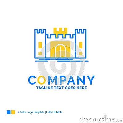 Castle, defense, fort, fortress, landmark Blue Yellow Business L Vector Illustration