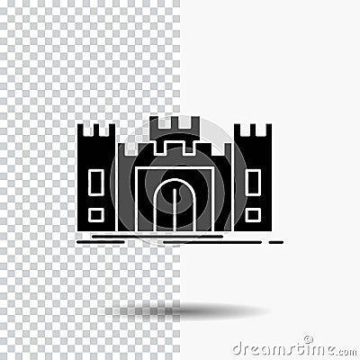 Castle, defense, fort, fortress, landmark Glyph Icon on Transparent Background. Black Icon Vector Illustration