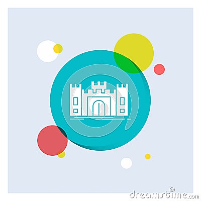 Castle, defense, fort, fortress, landmark White Glyph Icon colorful Circle Background Vector Illustration