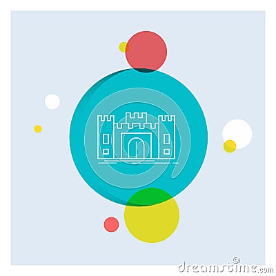 Castle, defense, fort, fortress, landmark White Line Icon colorful Circle Background Vector Illustration