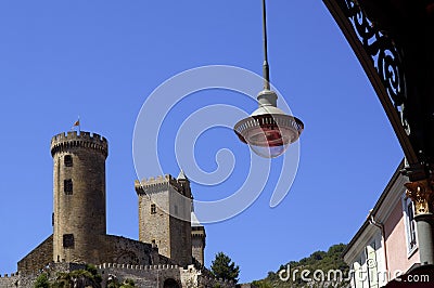 The castle of Foix from the market,Cathar country, Stock Photo