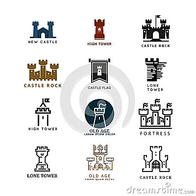 Castle, fortress vector logo set Vector Illustration