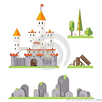 Castle Game Screen Concept Adventurer RPG Flat Design Magic Fairy Tail Icon Isolated Template Vector Illustration Vector Illustration