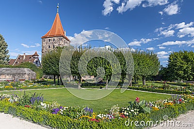 Castle Garden in Lower Bastion, Imperial Castle and Tiergartnertor, Nuremberg, Franconia, Bavaria, Germany. Stock Photo