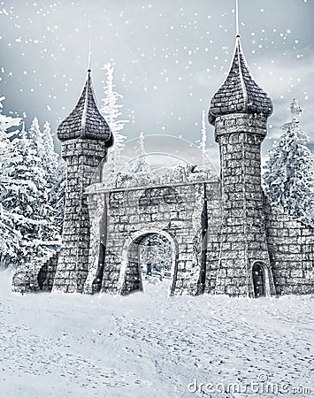 Castle gate with snow Stock Photo