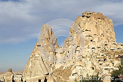 The Castle at Goreme village and the Fairy Chimneys, Turkey Stock Photo