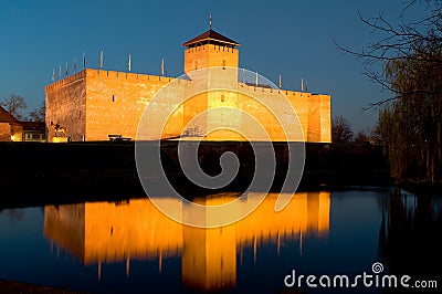 The castle of Gyula in twilight Stock Photo