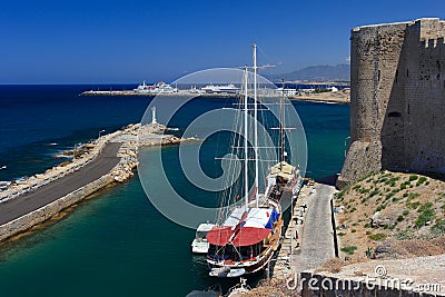 Castle and harbour in Kyrenia, Cyprus. Editorial Stock Photo