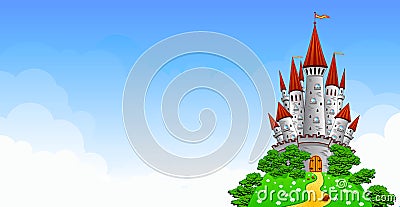 Castle on the hill against the blue sky Vector Illustration